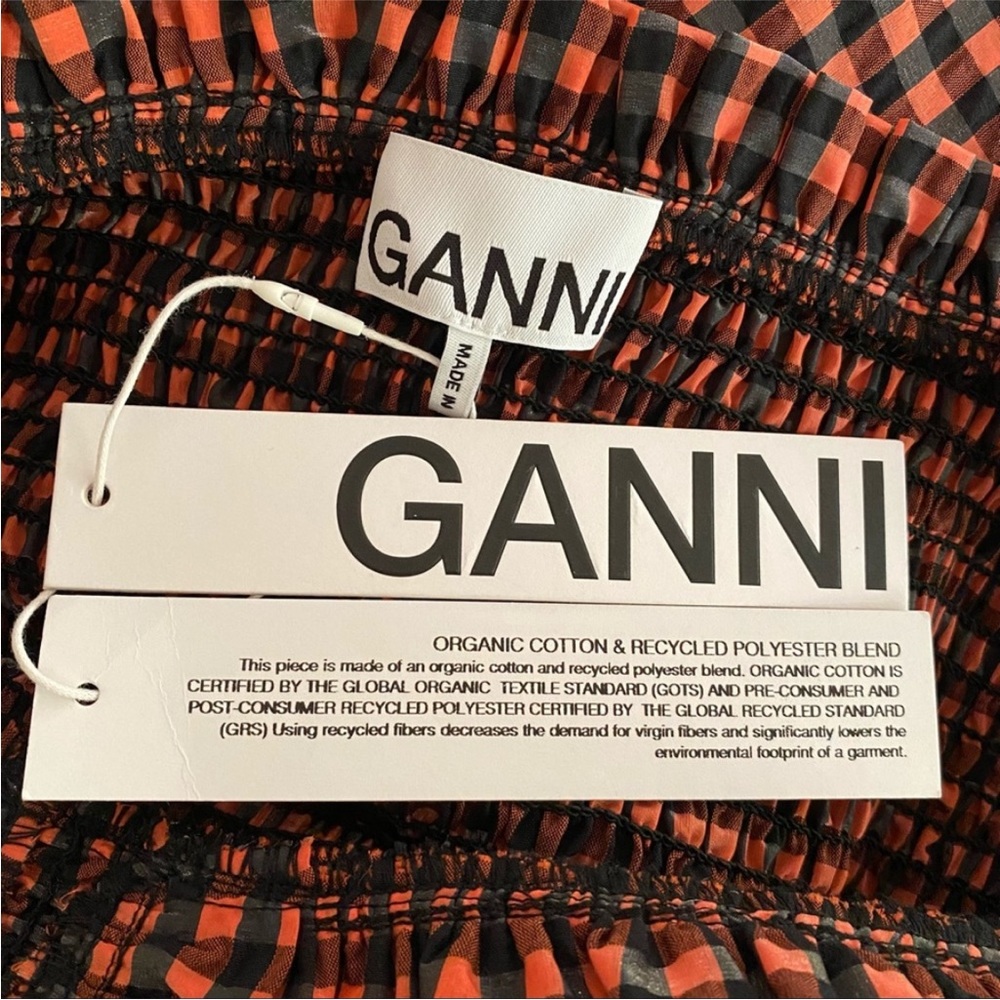 NEW Ganni Seersucker Check Dress Flame 40 - Picture 15 of 17
